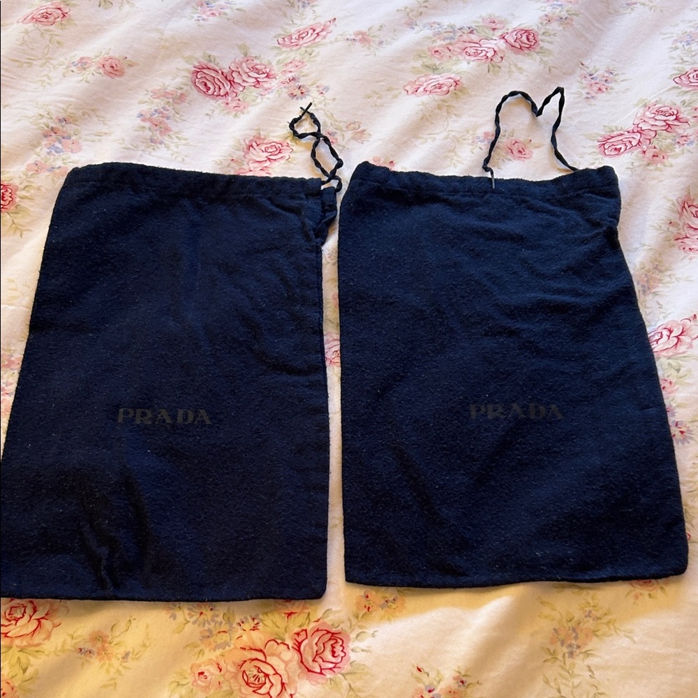 Prada Navy Blue Drawstring Dust Shoe Bags Set Of 2 15"H x9" W Storage Pouches